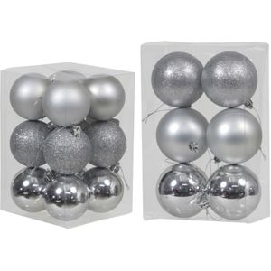 Kerstversiering/kerstboom set mat/glans mix kerstballen in kleur zilver 6 en 8 cm diameter - 36x stuks kerstballen