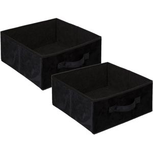 Set van 2x stuks opbergmand/kastmand 14 liter zwart polyester 31 x 31 x 15 cm - Opbergboxen - Vakkenkast manden
