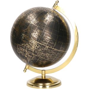 Decoratie wereldbol/globe goud/zwart op metalen voet/standaard 22 x 27 cm -  Landen/contintenten topografie