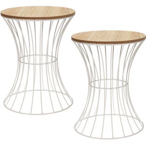 2x stuks bijzettafels rond metaal/hout wit 30 x 40 cm - Home Deco meubels en tafels