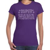 Glitter Super Mama t-shirt paars met steentjes/ rhinestones voor dames - Moederdag cadeaus - Glitter kleding/ foute party outfit
