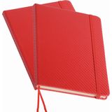 Pakket van 4x stuks schoolschriften/notitieboeken A5 gelinieerd harde kaft - rood - Met sluitband en bladwijzer