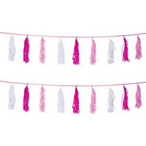 Set van 2x stuks kwast tassel feestslingers roze 3 meter - Meisjes geboren feestartikelen versieringen