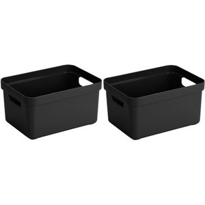 10x stuks zwarte opbergboxen/opbergdozen/opbergmanden kunststof - 5 liter - opbergen manden/dozen/bakken - opbergers