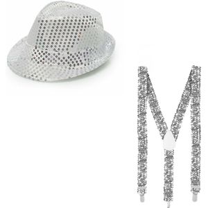 Faram Party verkleed hoedje en bretels - Zilver glitters - Verkleedkleding