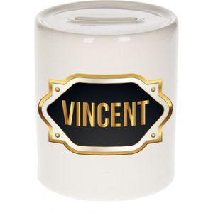 Vincent naam cadeau spaarpot met gouden embleem - kado verjaardag/ vaderdag/ pensioen/ geslaagd/ bedankt