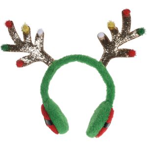 Kerst rendieren oorwarmers diadeem groen met rendier gewei - Kerstaccessoires hoofdband