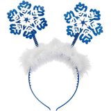 Set van 2x stuks kerst diadeem/tiara blauw met sneeuwvlokken - Dames en meisjes - Kerst verkleed accessoires