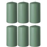 8x Groene cilinderkaarsen/stompkaarsen 6 x 15 cm 58 branduren - Geurloze kaarsen groen - Woondecoraties