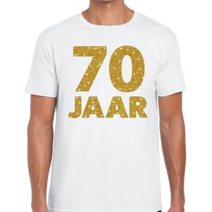 70 jaar goud glitter verjaardag t-shirt wit heren -  verjaardag / jubileum shirts