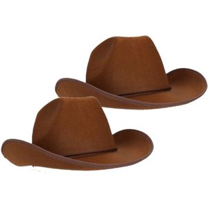 2x stuks bruine cowboyhoed Rodeo vilt voor volwassenen - Western carnaval verkleed hoeden
