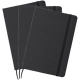 Luxe schriften/notitieboekje - 3x - zwart met elastiek -  A5 formaat - gelinieerd