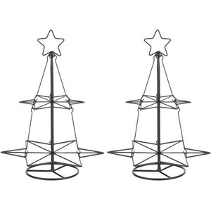 Set van 2x stuks metalen decoratie kerstboom zwart 40 cm kerstballen standaard/rekje - Kerstversiering metalen kerstbomen