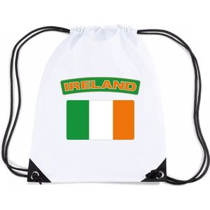 Ierland nylon rijgkoord rugzak/ sporttas wit met Ierse vlag