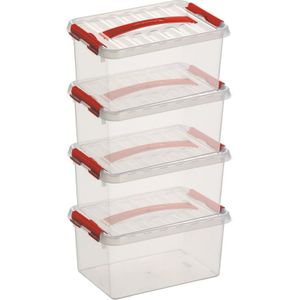 10x Sunware Q-Line opberg boxen/opbergdozen 6 liter 30 x 20 x 14 cm kunststof - Opslagbox - Opbergbak kunststof transparant/rood