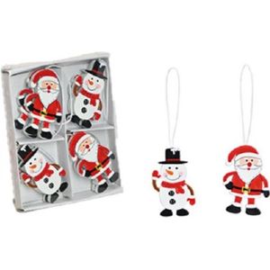 8x stuks houten kersthangers kerstmannen en sneeuwpop 6 cm kerstornamenten - Kerstversiering ornamenten/kerstboomversiering