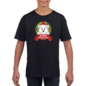 Kerst t-shirt voor jongens met ijsbeer print - zwart - Kerst shirts voor jongens en meisjes