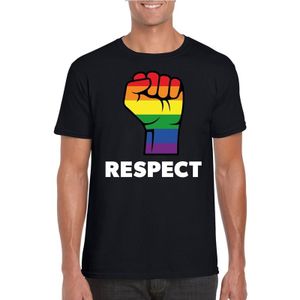 Respect LGBT shirt met regenboog vuist zwart heren - LGBT/ Homo shirts
