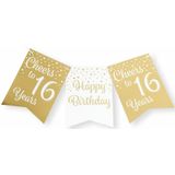 Paperdreams Luxe 16 jaar/Happy Birthday feestversiering set - Ballonnen &amp; vlaggenlijnen - wit/goud
