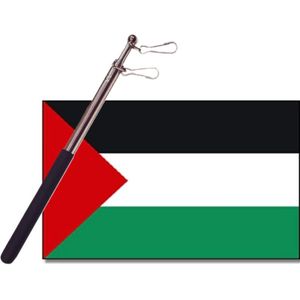 Landen vlag Palestina - 90 x 150 cm - met compacte draagbare telescoop vlaggenstok - zwaaivlaggen