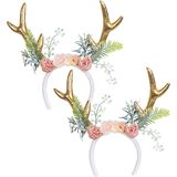 Boland Carnaval verkleed Tiara/diadeem - 2x - hert/rendier gewei - dames/meisjes - Fantasy/elfjes thema