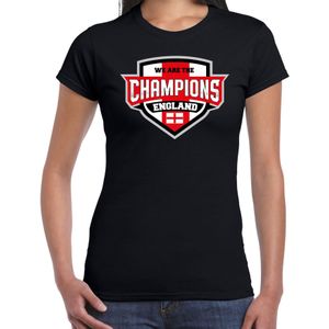 We are the champions England t-shirt met schild embleem in de kleuren van de Engelse vlag - zwart - dames - Engeland supporter / Engels elftal fan shirt / EK / WK / kleding