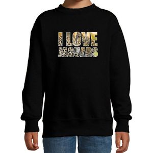 Tekst sweater I love jaguars met dieren foto van een jaguar zwart voor kinderen - cadeau trui jachtluipaarden liefhebber - kinderkleding / kleding