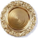 12x Diner borden/onderborden goud met decoratieve rand 33 cm rond - onderbord / kaarsenbord / onderzet bord