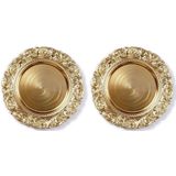 12x Diner borden/onderborden goud met decoratieve rand 33 cm rond - onderbord / kaarsenbord / onderzet bord