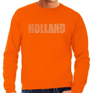 Glitter Holland sweater oranje met steentjes/rhinestones voor heren - Oranje fan shirts - Holland / Nederland supporter - EK/ WK trui / outfit