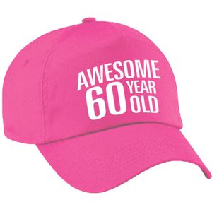Awesome 60 year old verjaardag pet / cap roze voor dames en heren - baseball cap - verjaardags cadeau - petten / caps