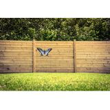 Tuin/schutting decoratie grijsblauw/zwarte vlinder 44 cm - Tuin/schutting/schuur versiering/docoratie - Metalen vlinders