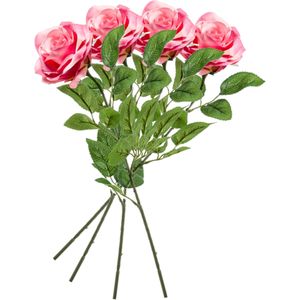 6x Roze rozen Marleen kunstbloemen 63 cm - Woondecoratie/accessoires - Kunstbloemen - Nepbloemen - Kunsttakken - Roos/rozen