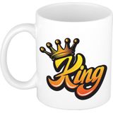 4x stuks Koningsdag King met kroon beker / mok wit - 300 ml - oranje bekers