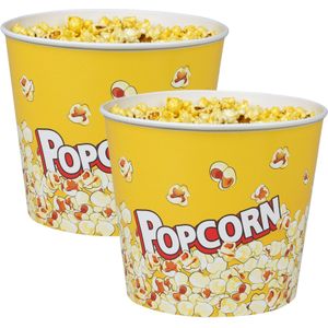 Urban Living Popcorn bak - 2x - geel print - kunststof - D14 - 2.2 liter - herbruikbaar