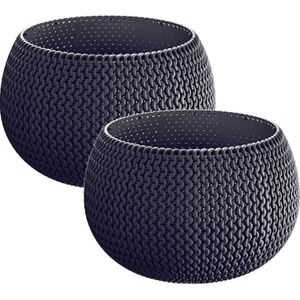 2x Stuks ronde antraciet Splofy kunststof bloempotten/plantenpotten 4 liter - 29 cm - binnen/buiten decoratie