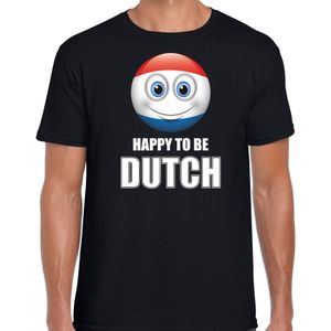 Holland Happy to be Dutch landen t-shirt met emoticon - zwart - heren -  Nederland landen shirt met Nederlandse vlag - EK / WK / Olympische spelen outfit / kleding