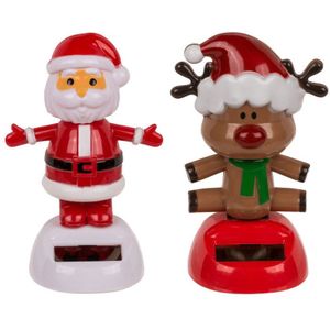 Out of the Blue - Solar bewegende kerst figuren - set 2x st - kerstman en rendier- 10,5 cm