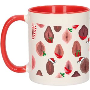 Bellatio Decorations foute humor Kerst cadeau mok met feestelijke vaginas - rood