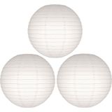 Set van 5x stuks luxe witte bol lampionnen 25 cm - Bruiloft, verjaardag, party feestartikelen/versiering in het wit