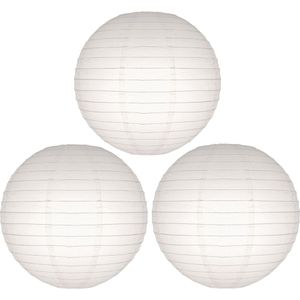 Set van 5x stuks luxe witte bol lampionnen 25 cm - Bruiloft, verjaardag, party feestartikelen/versiering in het wit