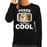Dieren vossen sweater zwart dames - foxes are serious cool trui - cadeau sweater vos/ vossen liefhebber