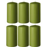 8x Olijf groene cilinderkaarsen/stompkaarsen 6 x 10 cm 36 branduren - Geurloze kaarsen olijf groen - Woondecoraties