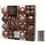 50x Roze kerstballen en figuren 4-8-15 cm kunststof mix incl. 50x stuks zilveren ophanghaakjes