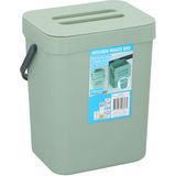 Gft afvalbakje voor aanrecht of aan keuken kastje - 5L - groen - afsluitbaar - 24 x 19 x 14 cm- compostbakje met ophang beugel