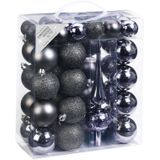 47x Antraciet/grijze mix kunststof kerstballen 4-6 cm met piek - mat/glans - Kerstboomversiering antraciet