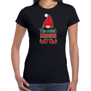 Bellatio Decorations fout kersttrui t-shirt dames - Cutest Gnome - black - Christmas dwarf