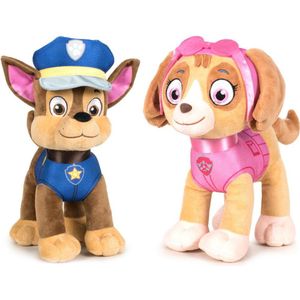 Paw Patrol knuffels setje van 2x karakters Chase en Skye 27 cm - Kinder speelgoed hondjes cadeau