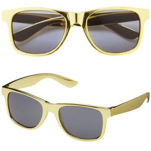 Carnaval verkleed zonnebril/party bril met goud kleurig montuur - Disco/Eighties/Pimp/Diva thema
