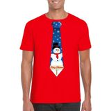 Rood kerst T-shirt voor heren - Sneeuwpoppen stropdas print